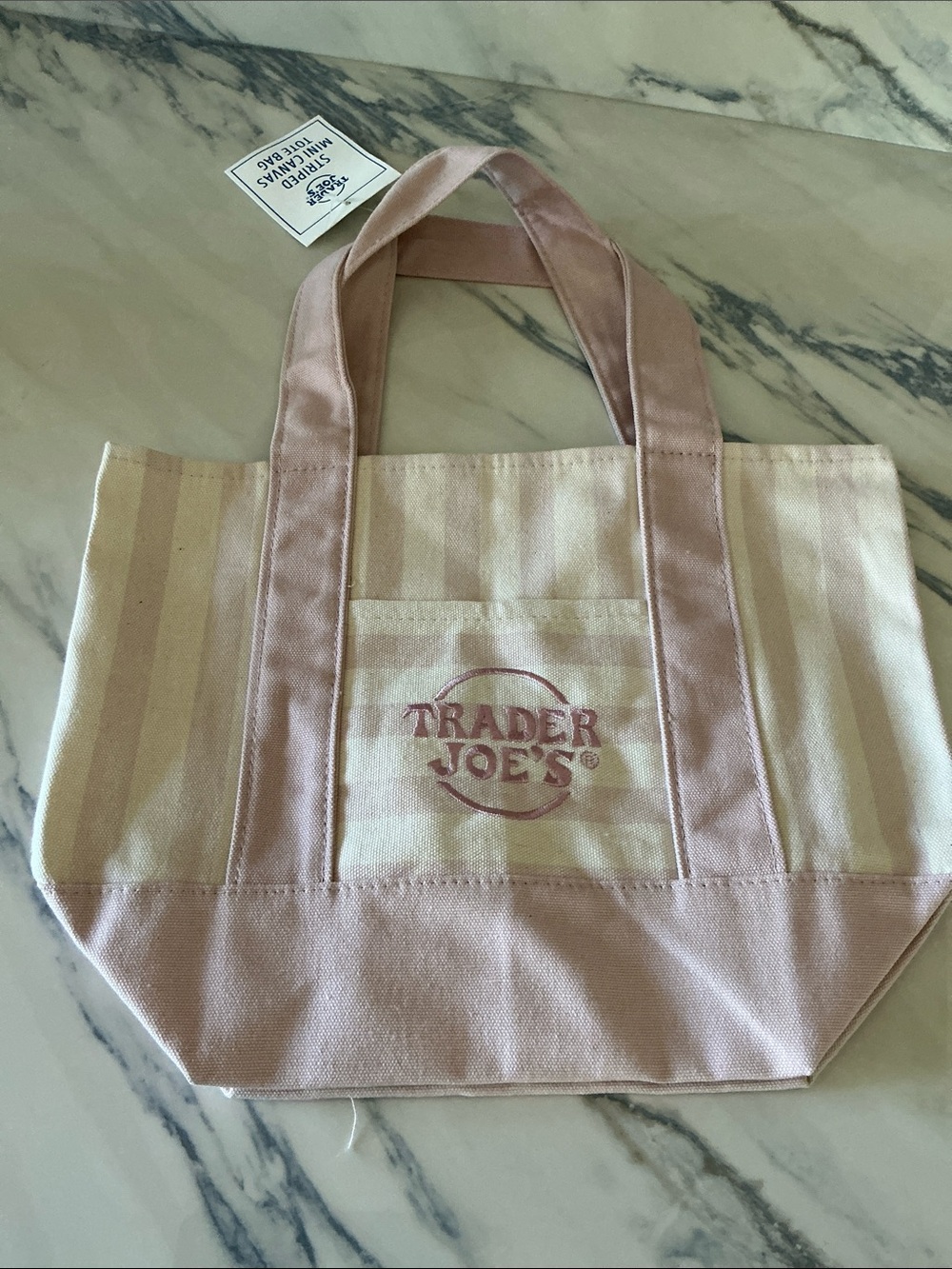 Trader Joe’s Mini Tote Light Pink and Cream Striped Canvas Tote